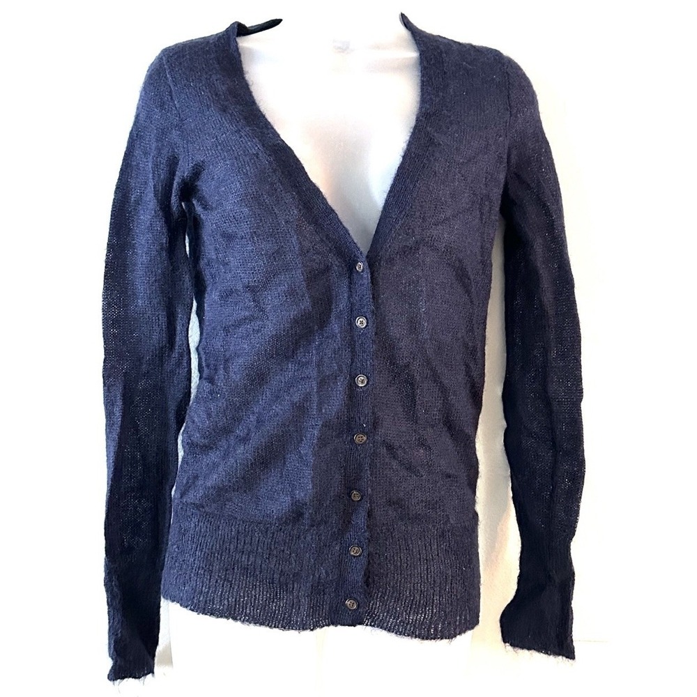 J.Crew‎ Mohair Blend V-Neck Button Cardigan Sweater Womens XS Blue Soft & Cozy
